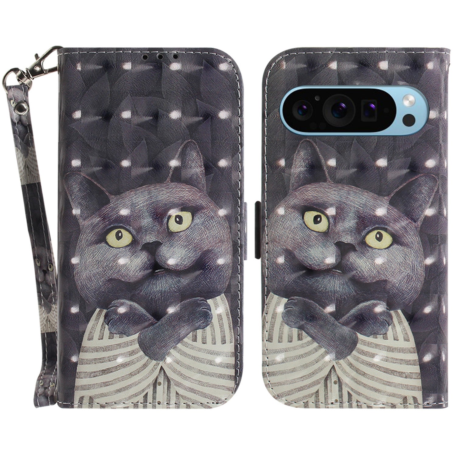 For Google Pixel 9 Pro Phone Case Pattern Printing Leather Flip Cover with Strap For Google Pixel 9 Pro Phone Case Pattern Printing Leather Flip Cover with Strap